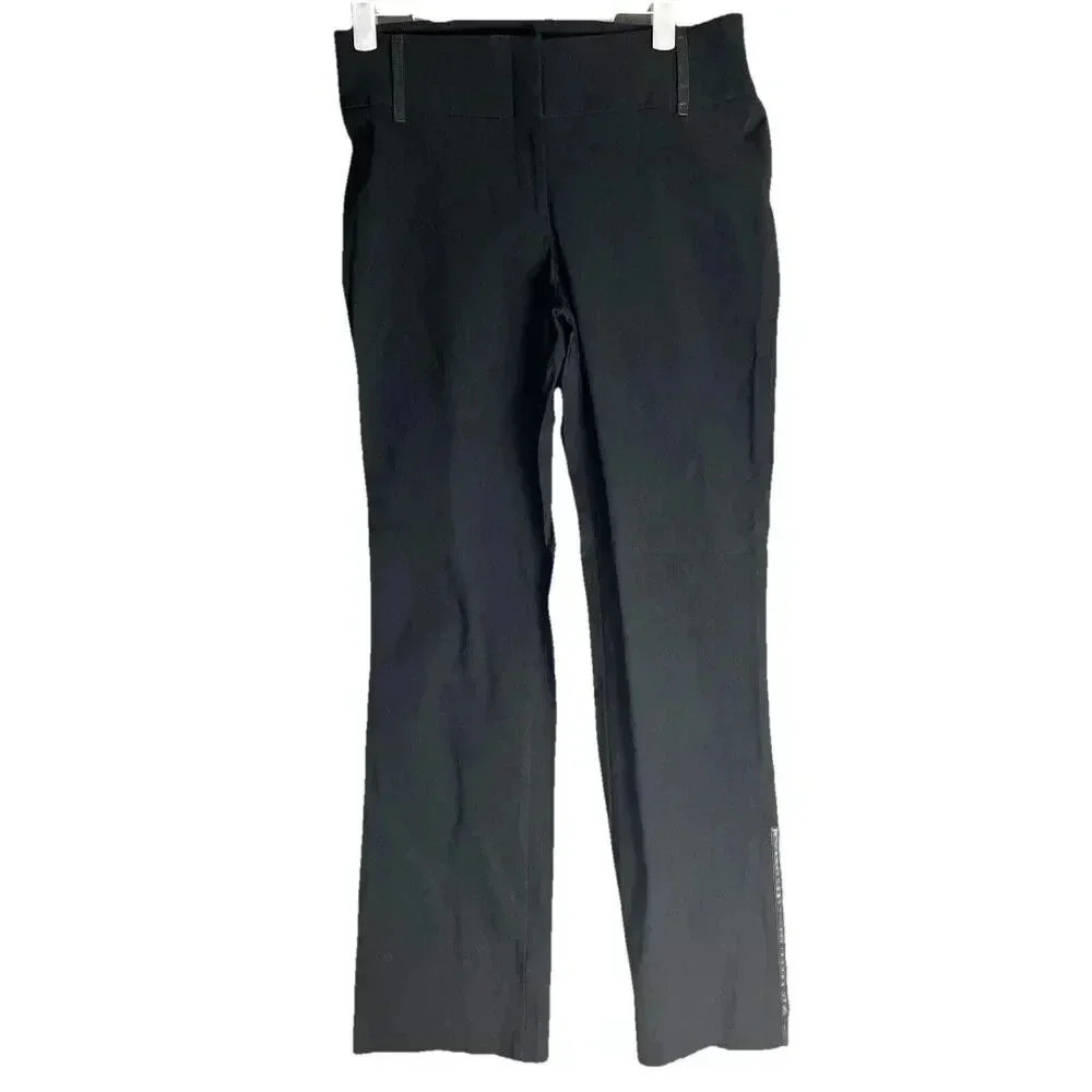 Bebe Dress Pants Women 10 Black Excellent Ankle Zip Faux Leather Trim Straight